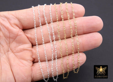 14 K Gold Filled Textured Heart Chains, 3.2 mm 925 Sterling Silver, Hammered Heart Shaped, Unfinished Chain By The Foot or Yard